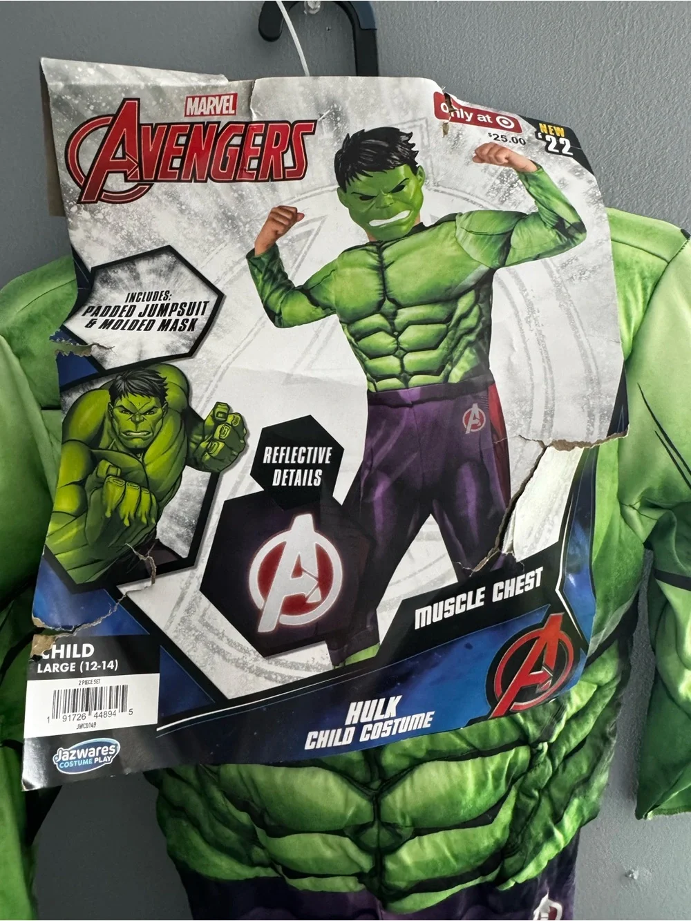 Marvel Hulk Muscle Chest Kids Costume - large size 12-14